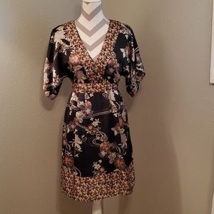 H&M Silky Feeling Spring Summer Dress Lined V Neck Tie Back Floral Midi Wedding